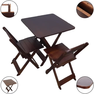 Mesa Dobrável 70x70 C/ 2 Cadeiras Madeira Maciça