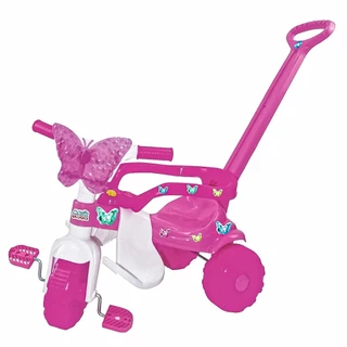 Motoca Infantil Triciclo Butterfly Com Haste Removível Rosa Para Meninas - Magic Toys