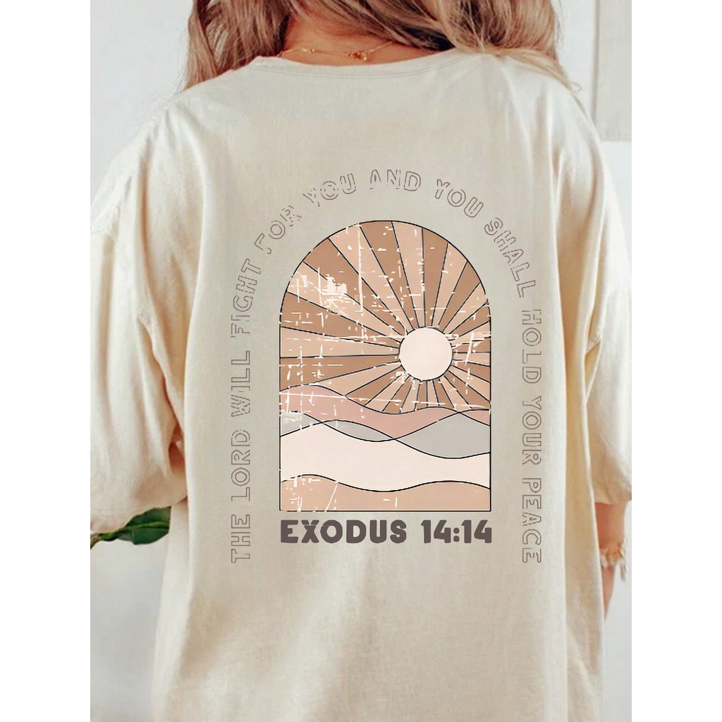 Camiseta Feminina De Corte Solto Basica Crista Evangelica Exodo 14 100% Algodao