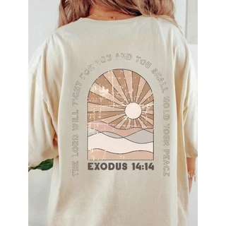 Camiseta Feminina De Corte Solto Basica Crista Evangelica Exodo 14 100% Algodao