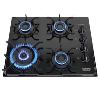 Fogão Cooktop 4 Bocas a Gás Itamaster Itatiaia 127/220v Tripla Chama Trempe Ferro Aço e Mesa de Vidro