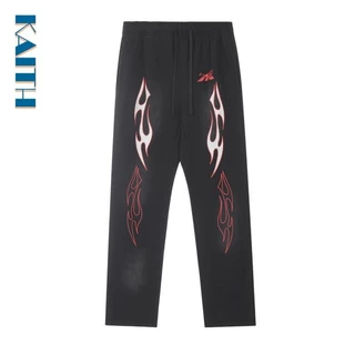 # P30 Grafite Solto Dupla Cor Logotipo Chama Estrela Vermelha Padrão Impressão Jogger Perna Larga Calças De Caminhada Chino Popular Baggy Trekking Drawstring Pants for Men