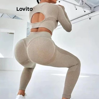 Lovito Conjunto esportivo liso sem costas para mulheres LNL64100