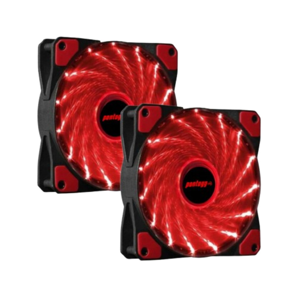 Kit 2 Cooler Fan High Quality Vermelho 16 Leds Para Gabinete 120mm x 120mm 