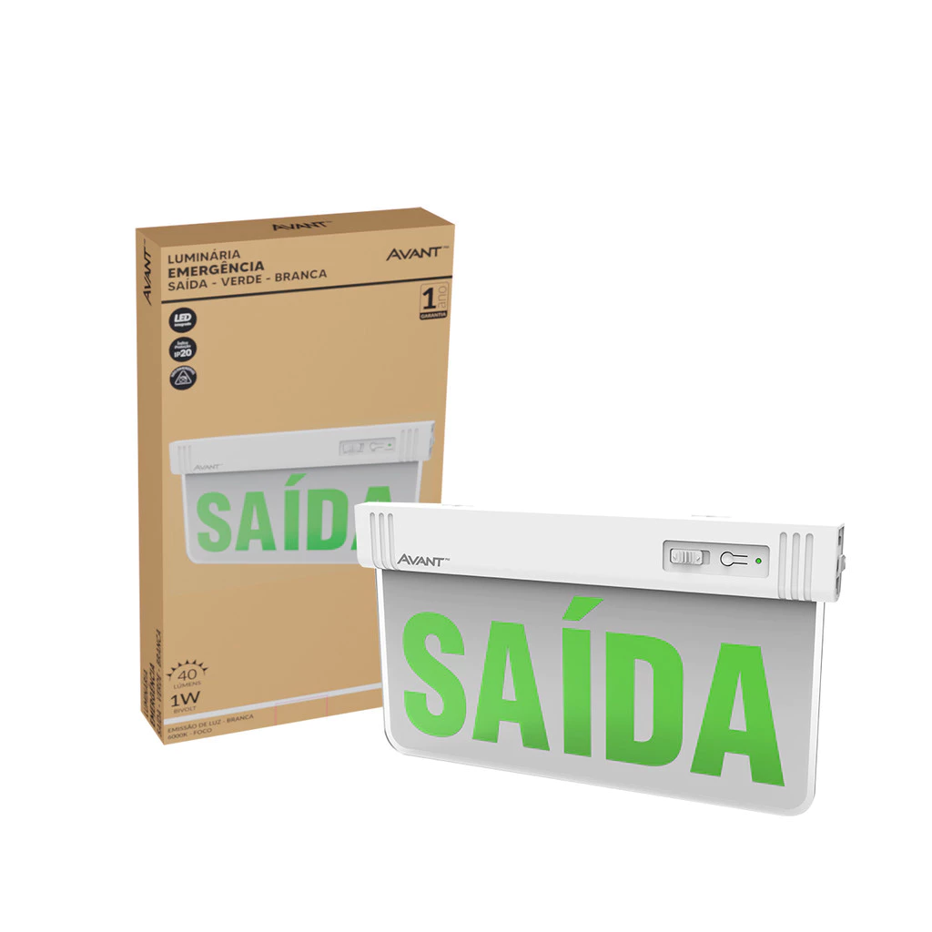 Placa Saida Emergencia 2L Vd 1W 40lm 6000K 24x18 Branco Avant Pro
