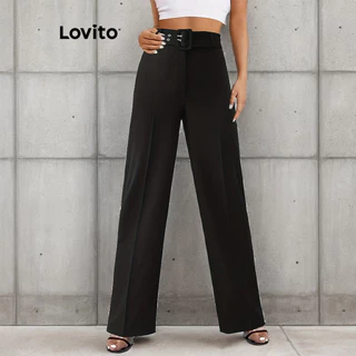 Lovito Calças elegantes com cinto liso para mulheres LNL73345