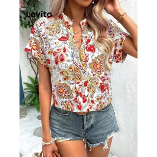 Lovito Blusa casual com estampa tribal padrão para mulheres LNL75288
