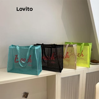 Lovito Bolsa de ombro leve casual simples e elegante de grande capacidade para mulheres LFA45466