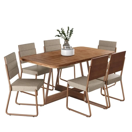 Descrição do produto - Conjunto Sala de Jantar 6 Cadeiras