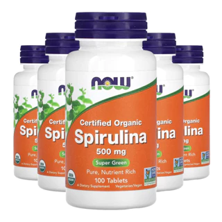 Kit 5x Spirulina Orgânica 500mg Now Foods 100 Tablets Importado /Made in Usa