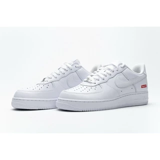 Alta qualidade Supreme x Air Force 1 Joint All White Sneakers AF1 homens mulheres sapatos com versão completa laços vermelhos