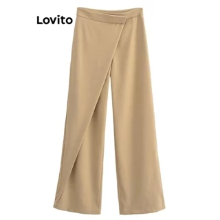 Lovito Calça casual com fivela lisa para mulheres LNL77053