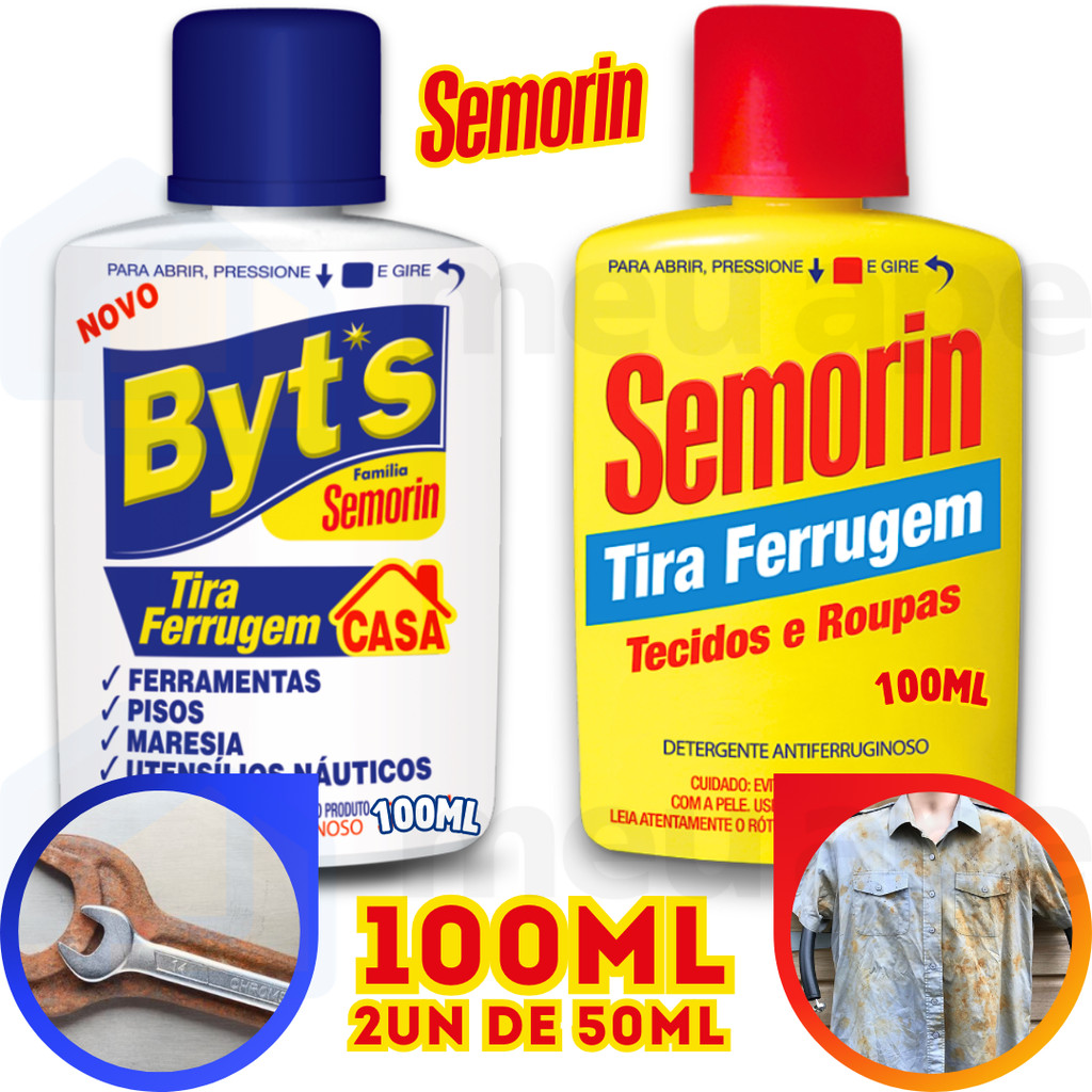 100ml Tira Ferrugem Detergente Antiferruginoso Tecido Roupa Ferramentas Pisos Maresia Semorin Byt's