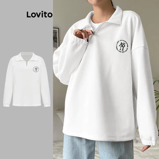 Lovito Moletom casual bordado liso para mulheres L100MD046