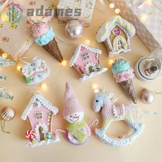 Pingente De Sorvete De Natal ADAMES , Lindos Enfeites De Pônei De Boneco De Neve Rosa , Espuma De Casa Pequena DIY Elega