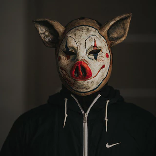 Halloween Terror, violência, sangue sem olhos, cabeça de porco, palhaço escuro, cabeça de porco, assustador, máscara engraçada, capacete