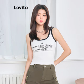 Lovito Casual Plain Contraste Vinculação Regata para Mulheres L102AD182