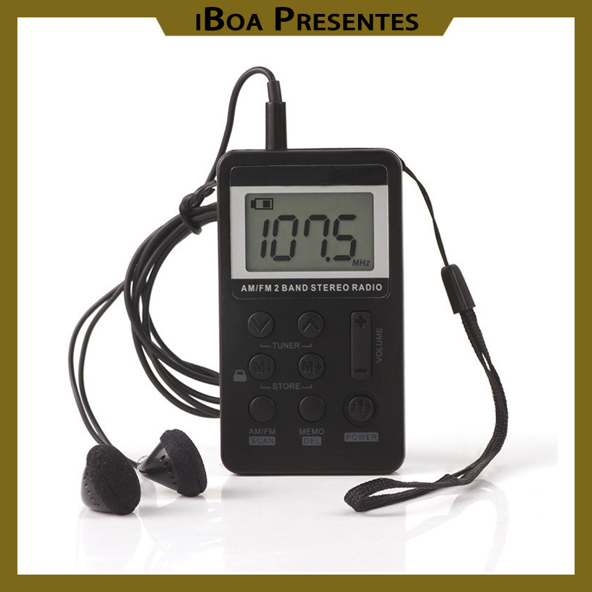 Mini Rádio Digital Am/fm Estéreo Portátil Com Fone De Ouvido iBoa Presentes