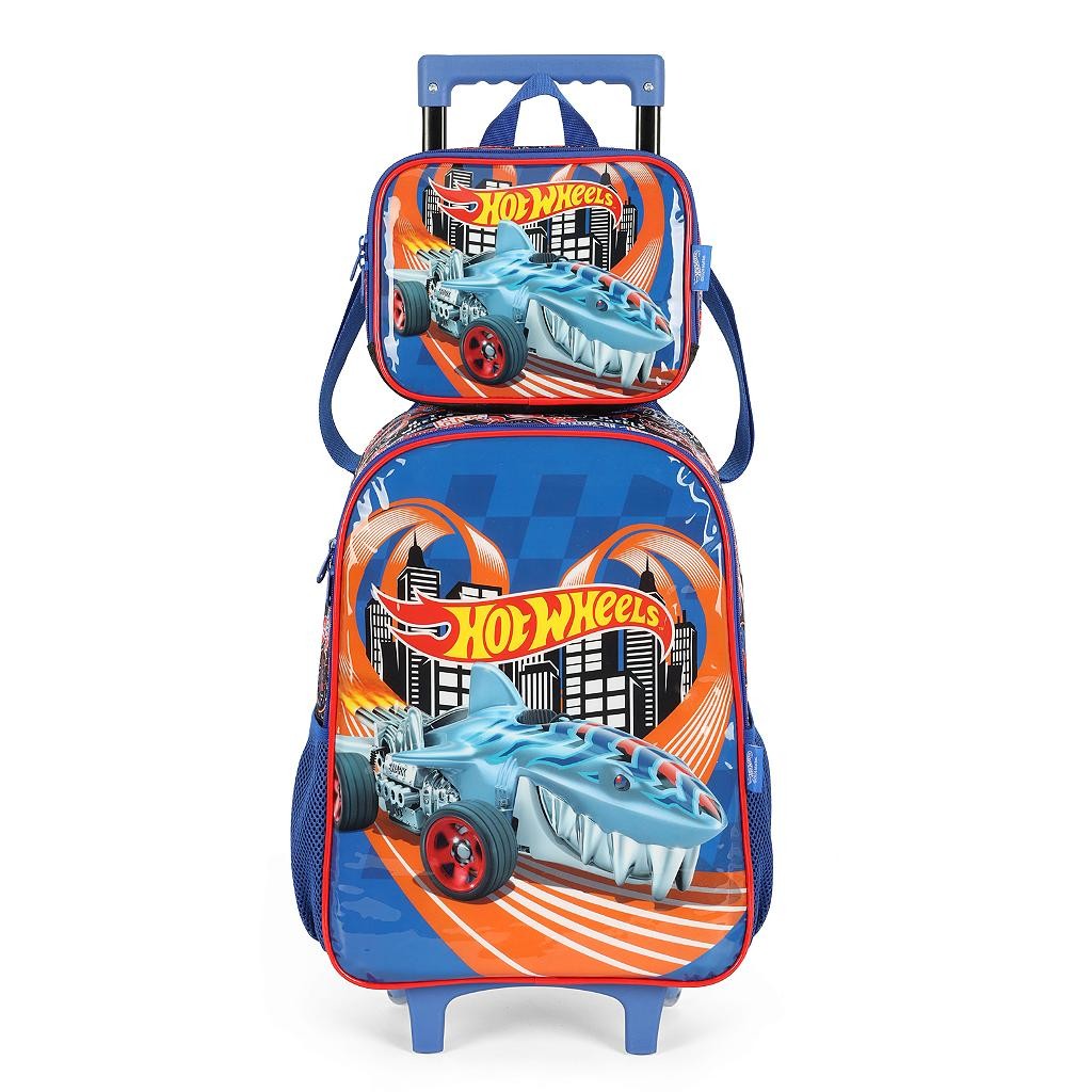 Kit Mochila de Rodinhas e Lancheira Luxcel Hot Wheels Azul | Shopee Brasil