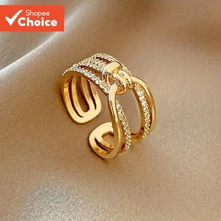 Anel Ajustável De Zircônia Com Gravata Cruzada De Camada Dupla Dourada Para Homens E Mulheres Joias Da Moda em Oferta na Shopee