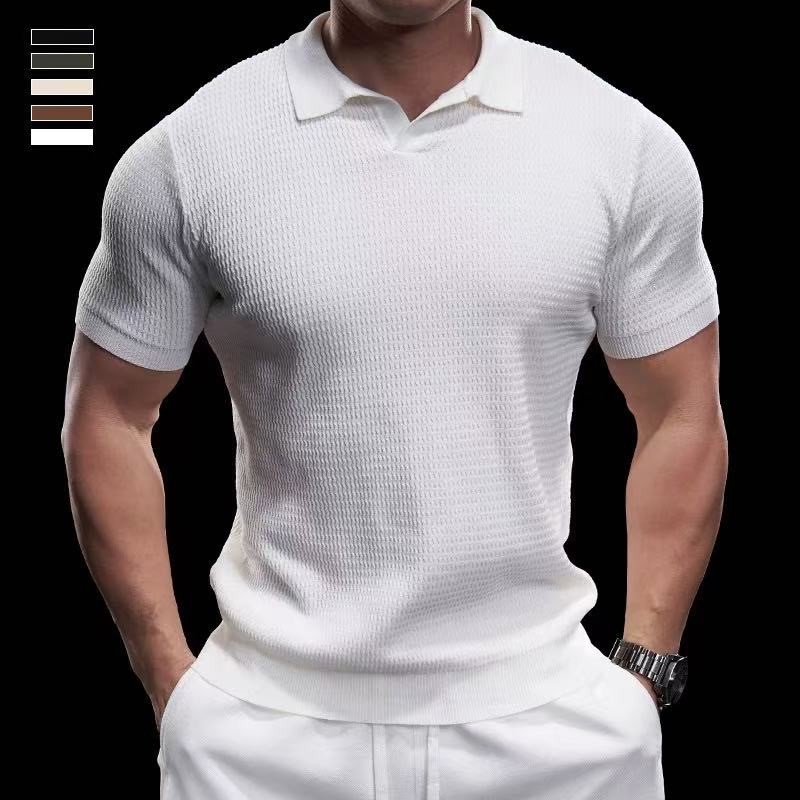 Camiseta Masculina Verão de Cor Sólida em Malha old money