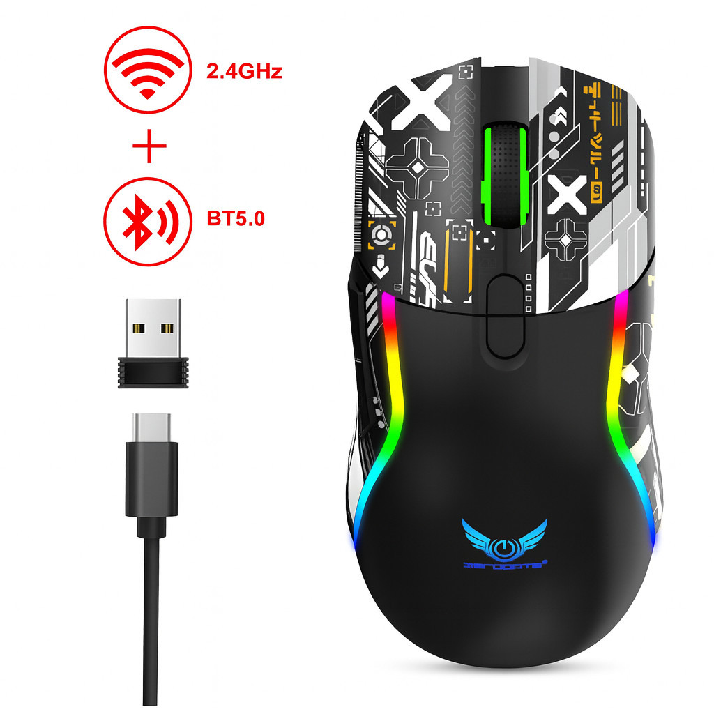 Mouse Gamer Sem Fio 2.4GHz + Bluetooth 5.0 RGB Recarregável | Shopee Brasil