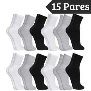Kit 15 Pares Meia Adulto Unissex Esportiva Cano Alto Algodão