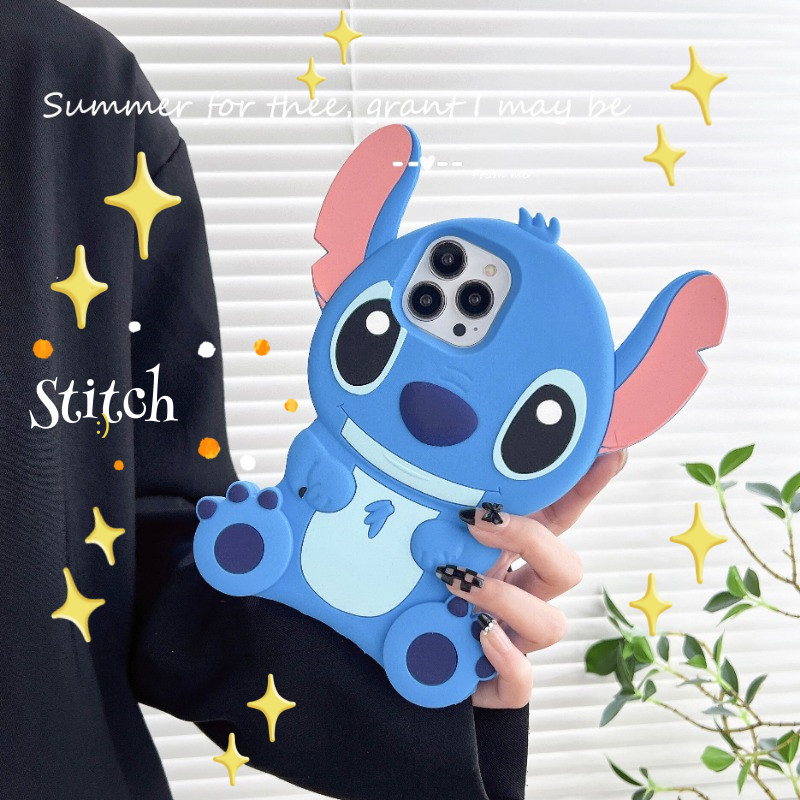 Capa de telefone de silicone para iPhone 11Pro Max 14 13 15 12 X XR 3D Cartoon Stitch Capa protetora à prova de choque