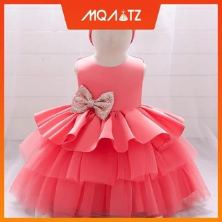 MQATZ Batismo Formal De Verão Vestido De 1 Aniversário Para Menina Princesa Com Fita De Cabeça Festa Bowknot 0-5 Anos L1966XZ