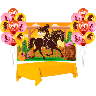 Kit festa Boiadeira Decoração Painel+Toalha Amarela+25 Balão