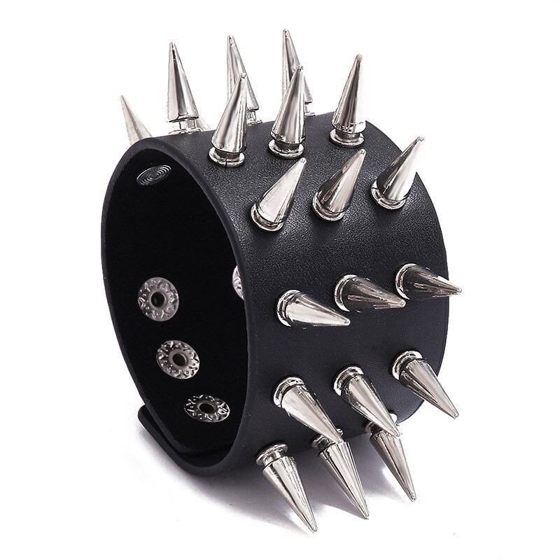 Jessingshow Punk Bangle Bracelet com Três Fileiras de Cuspidal Spikes ...