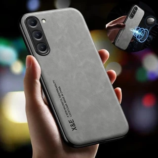 Capa Magnética De Couro De Carneiro Para Samsung Galaxy S24 S23 S22 S21 FE S20 Plus Ultra Case Coque Traseira Em Chapa Metálica Embutida