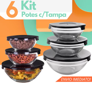 Jogo de 6 Potes de Vidro Com Tampa Hermético Porta Condimentos Organizador de Geladeira
