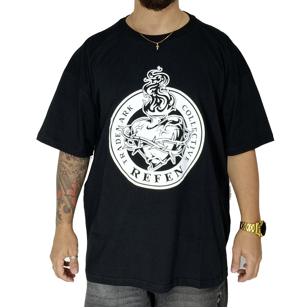 Camiseta Refen Plus Size Thorn Heart Preto Streetwear - Escorrega o Preço
