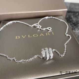 [Estoque Pronto com Caixa de Embalagem] Bvlgari /Bvlgari SERPENTI VIPER Series Ladies 18K White Gold Full Diamond Snake Bone Necklace Pingente de Casal de Ossos de Cobra