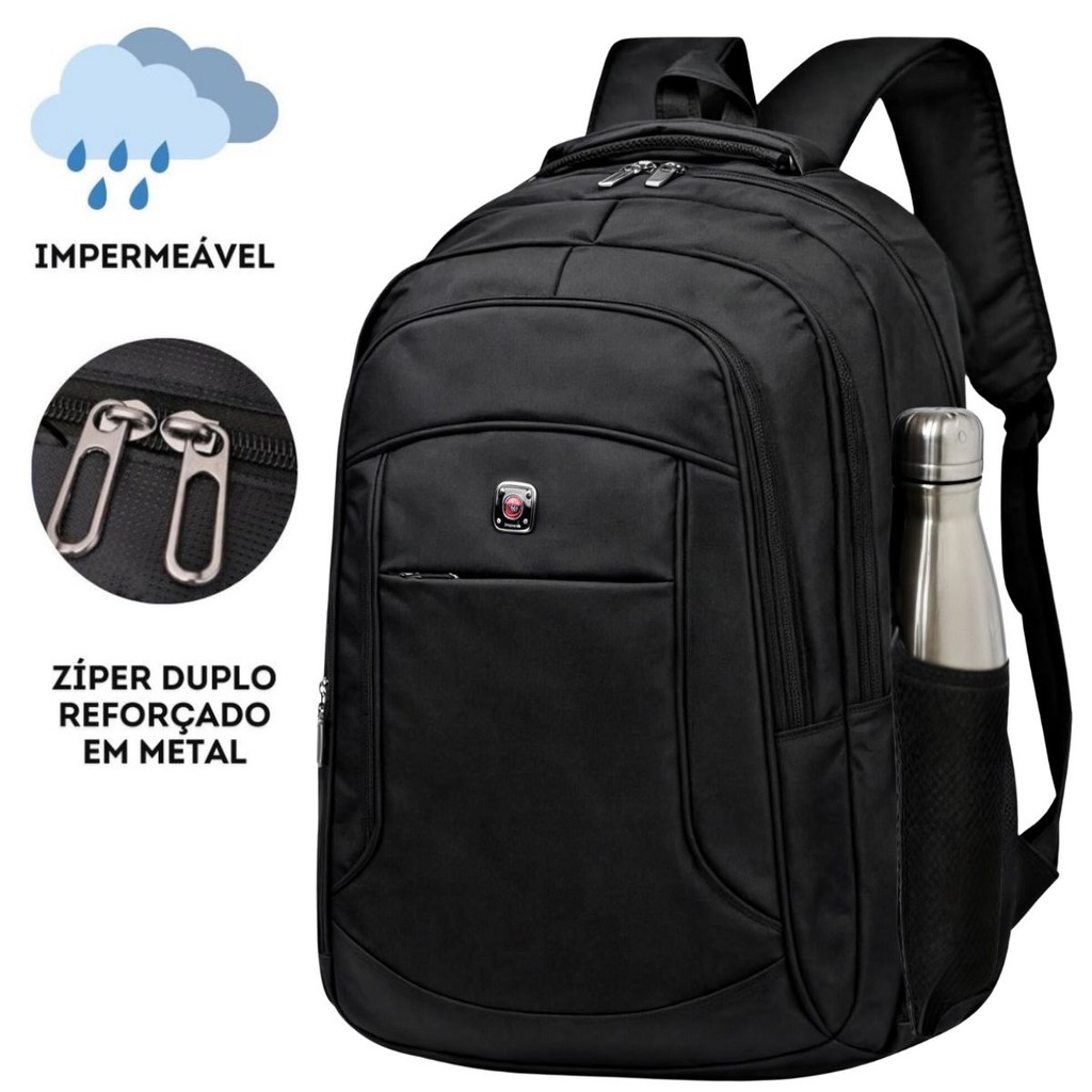 Mochila Masculina Impermeável Faculdade Alças Reforçadas Grande ...