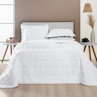 Cobre Leito 3 Peças - Casal\Queen\King - 300 Fios Pecal - Dupla Face - Detalhes em 3d Pompom Poppy