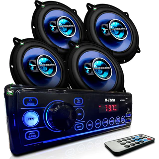 Kit Rádio Mp3 Som Automotivo + 2 Pares Alto Falante Triaxial 5 Pol 100w