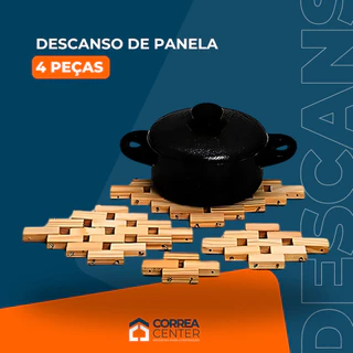 Kit Descanso De Panela Quente Liso de Madeira 4 Unidades