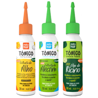 Kit tônico capilar Natuhair 30 ml - Alho + Alecrim + Rícino Super Crescimento Antiqueda Vegano