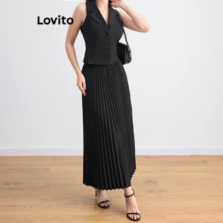 Lovito Conjuntos de saia básica elegante com botões simples para mulheres L105MD027