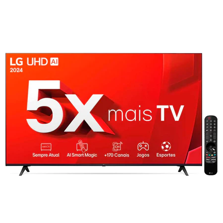 Smart TV 4K 65 LG UHD 65UT8050 Processador A5 Ger7 AI Alexa Chromecast integrado webOS 24 Controle Smart Magic