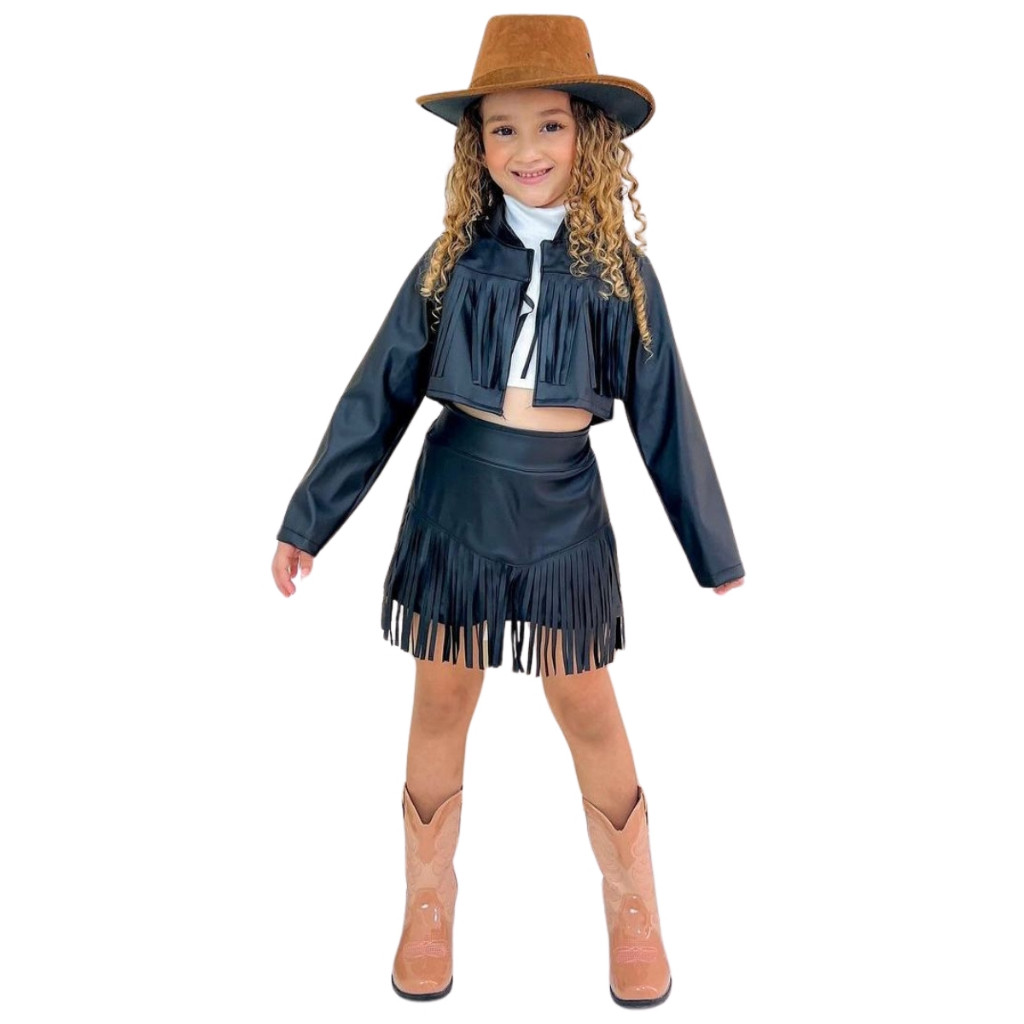 Conjunto Infantil Boiadeira Ana Castela Short Saia com Cropped e ...