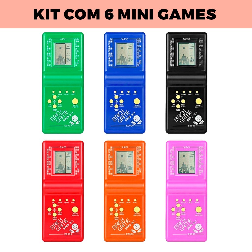 Kit com 6 Mini Vídeo Games Portátil - Cores Aleatórias.