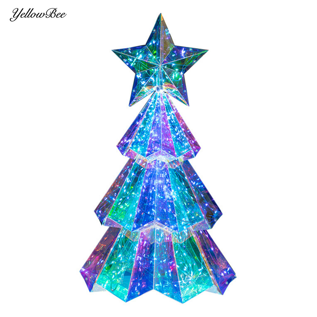 Festive Led Light Ornaments Christmas Decorations Sparkling Tree with Topper Star Indoor/outdoor Decor for Holiday Party Prismatic