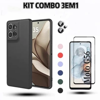 KIT 3EM1 Moto G56 Pelicula de Vidro 3D e Vidro de Câmera e Capinha Aveludada Colorida Capa Motorola