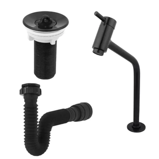 Kit Torneira Link Preto ABS + Sifão Sanfonado + Válvula 7/8 para Lavatório