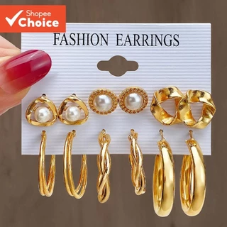 Moda Coreana Triângulo Pérola Brincos 6 Peças Conjunto Hipoalergênico Jóias Presente Para Mulheres Homens em Oferta na Shopee