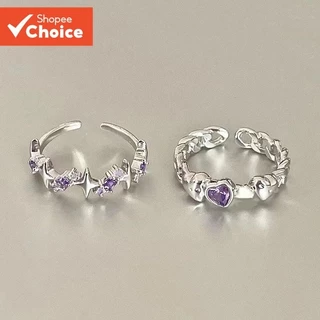 Anel De Coração Estrela Roxa Liga Strass Joias Da Moda Para Mulheres
