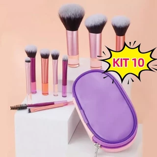 Kit mini pincel Maquiagem completo com estojo bolsa para viagem 10 peças,rosa